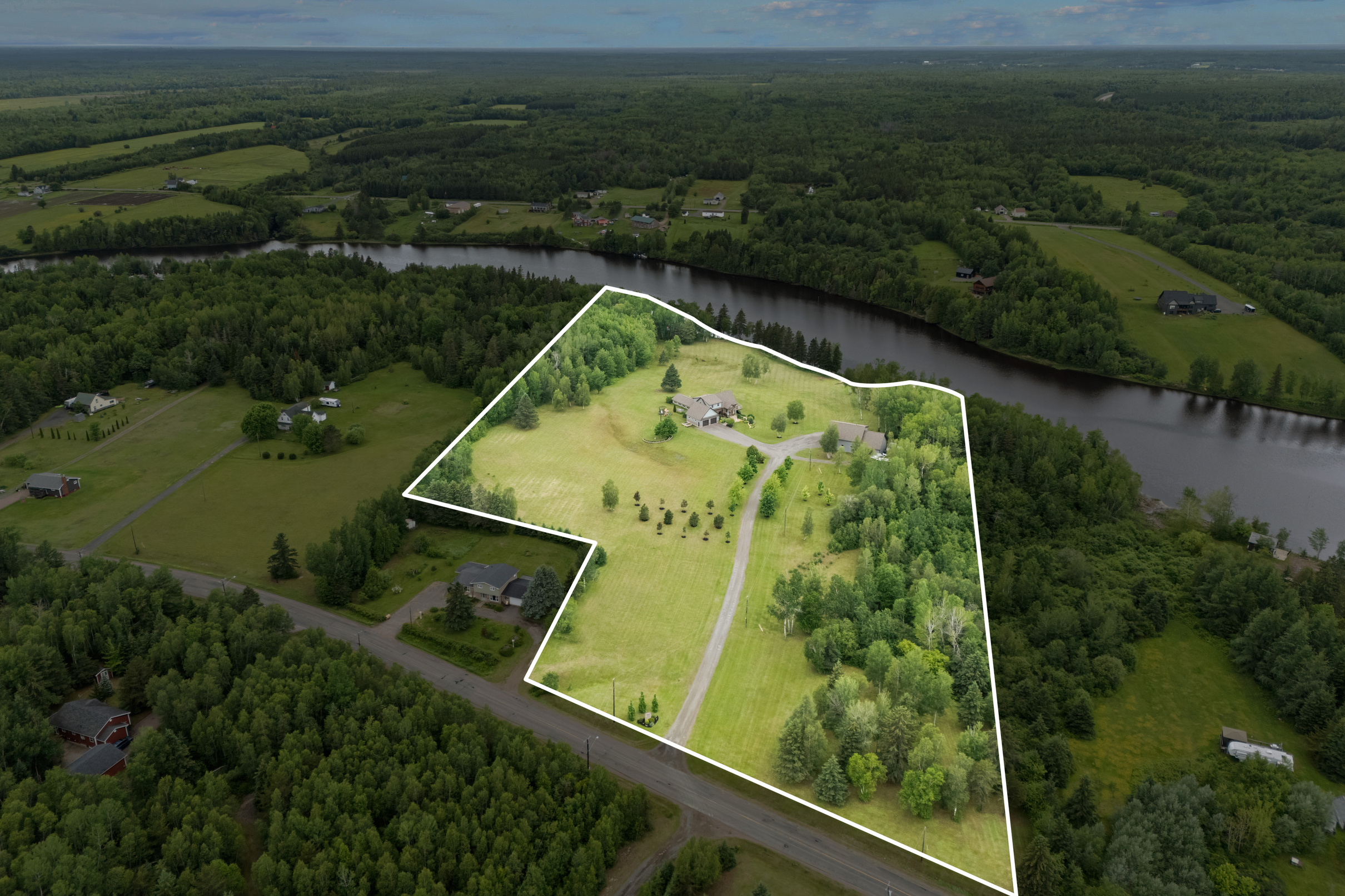 Aerial view of the property with approximate lot lines