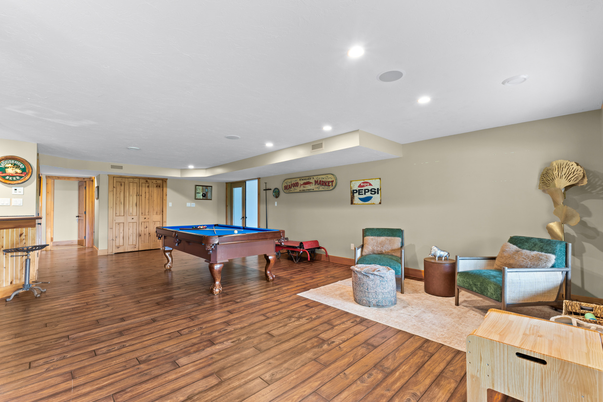 Pool table in the lower-level entertainment space